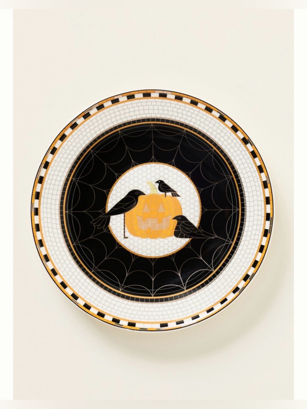 Jack o Lantern Anthropologie dessert plate new never used bistro tile